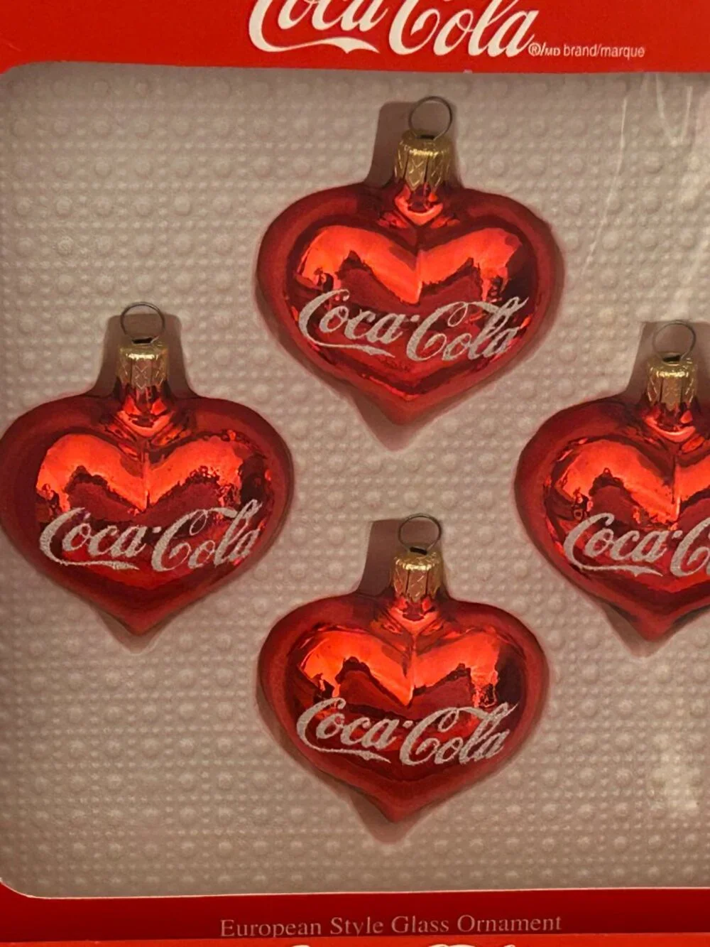 Vintage 1999 KURT ADLER Coca-Cola Embossed Hearts Christmas Holiday Ornaments
